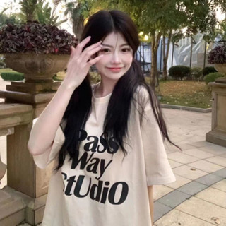 LanFa時尚女裝/上衣 短袖 女生 短袖純棉 韓版 寬鬆上衣 ins潮杏色短袖T恤女寬鬆百搭韓版純欲鹽系遮肉學生上衣