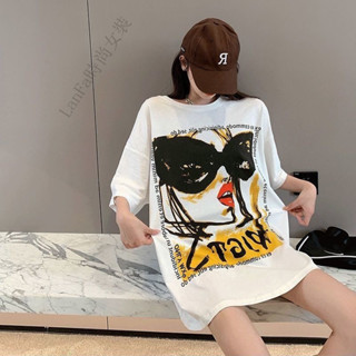 LanFa時尚女裝/女生上衣 短袖上衣 寬鬆T恤 純棉美式復古短袖T恤女夏季韓版中長款寬鬆oversize洋氣上衣