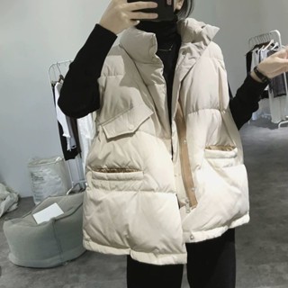 Luzi🎀韓版加絨外套厚外套冬天外套大尺碼短款立領羽絨棉馬甲女秋冬胖mm寬鬆加厚休閑馬夾坎肩外套外套