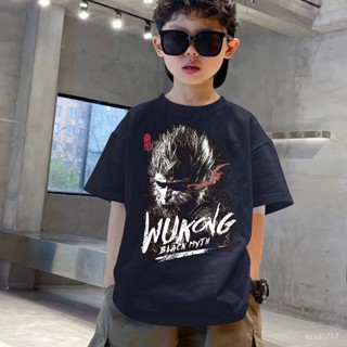 新品熱賣款🔥純棉男童夏季2024新款黑神話悟空短袖t恤中大童寬鬆兒童半袖上衣 7V3M