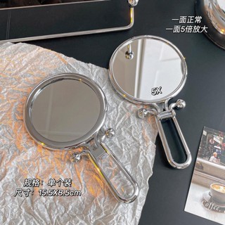 2025新品 鏡子💕【9131人收藏】銀色鏡子ins手持便攜式折疊雙面化妝鏡便攜迷你桌面學生手柄