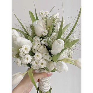 [新款上市]鬱金香假花仿真花 混搭花束領證手捧花擺件 新娘結婚韓式婚禮花束 拍照道具 手捧花 仿真花 擺件 花束 乾燥花