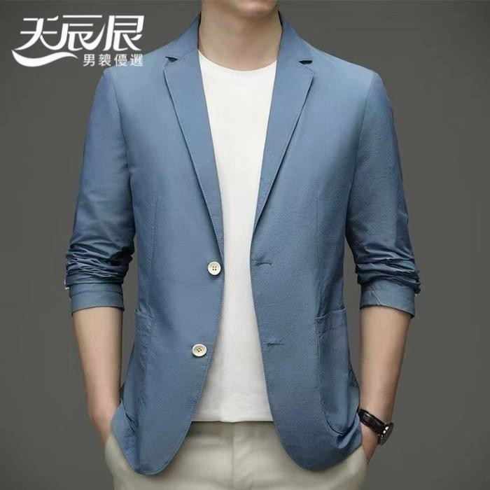 🔥台灣出貨🔥職裝休閑單西小西服冰絲商務西裝套裝防曬西服男純色薄款外衣上裝輕奢休閒商務