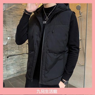 [M7XL]羽絨棉馬甲男士連帽無袖外套秋冬季大尺碼男性保暖背心外套青年韓版加厚潮流保暖坎肩背心修身馬甲男