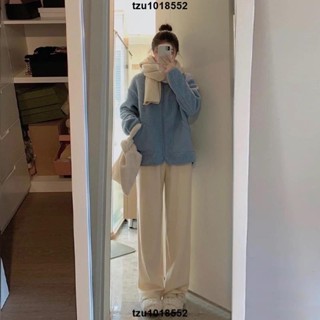 超低價四 奶油闊腿褲子女冬款加絨加厚學生百搭寬鬆顯瘦高腰垂感直筒休閒褲