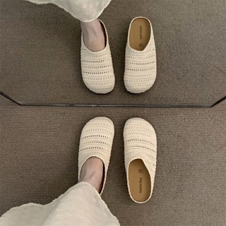 法式小眾手工編織鏤空透氣包頭半拖鞋女夏外穿羅馬風厚底穆勒鞋子 女涼鞋 拖鞋 涼鞋 拖鞋女外出 【YOYO】