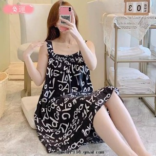 桃園發貨✨【特大尺碼M-5XL40-150kg】胖mm2-300斤睡裙女夏季薄款寬鬆性感睡衣裙大尺碼法式可外穿家居服