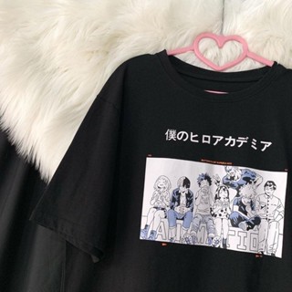 Lucky幸運星☆加大碼 卡通短袖 動漫短袖 夏季新款韓版ins我的英雄學院黑色短袖T恤女寬松日系學生半袖上衣 寬鬆