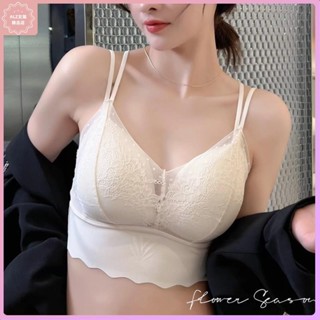 🌸優選精品🌸新款性感蕾絲V領吊帶交叉美背內衣女固定杯無鋼圈集中爆乳乳膠溫變少女內衣L3
