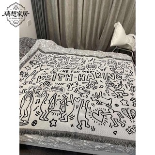 🍀新店促銷🍀[璃想]黑白塗鴉大師 凱斯哈林 Keith haring個性運動卡通毯沙發毯多用毯沙發毯 單人毯 雙人毯