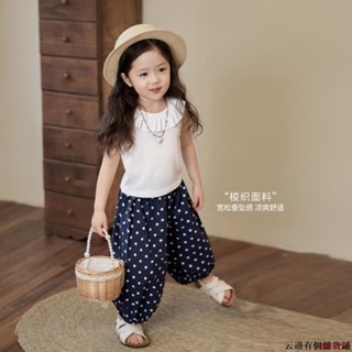 促銷低價🎀女童薄款褲子寬松2024夏季寬松運動褲防蚊褲中小童束腳燈籠褲長褲