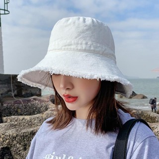 ✨繁花✨ 日系漁夫帽女 夏季百搭防曬帽 韓風文青風牛仔布毛邊款 可水洗做舊顯臉小 適合圓臉的遮陽帽