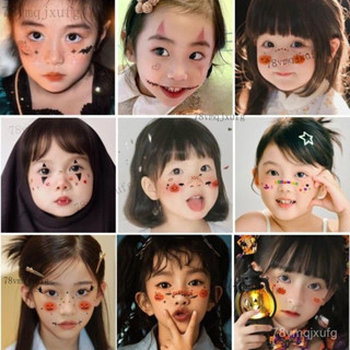 胖東來#萬聖節兒童紋身貼 小鬼臉貼 可愛鬼小惡魔 甜酷少女南瓜愛心妝容臉貼 派對搞怪cos道具 萬聖節裝飾小禮品 JMI