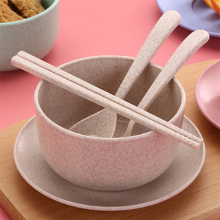 【家の好貨】小麥稭稈飯碗 防摔塑膠碗 環保碗品竹戶外小麥餐具整套家用防摔可愛便捷刀叉碗碟盤子杯子餐盤套裝