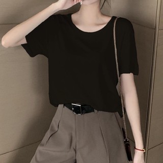 Luxi❤灰色冰絲竹節棉T恤女寬鬆短袖夏季薄款大碼上衣女夏季遮肚子