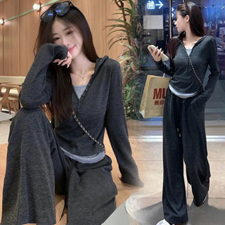 Tianx✨連帽衛衣運動服套裝女秋冬設計感韓版顯瘦上衣休閒兩件套闊腿褲潮