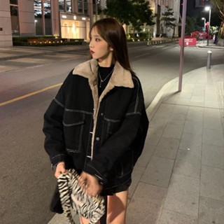 Good✨牛仔外套女2025秋冬款寬鬆韓版休閒百搭工裝棉服ins港風加絨加厚