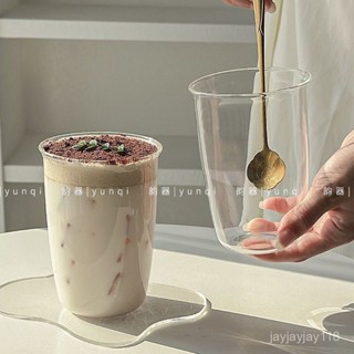 簡約玻璃杯 反口玻璃杯 冰美式拿鐵咖啡杯 飲料杯 牛奶杯 泡茶杯 耐熱杯 水杯 咖啡杯 透明大容量咖啡杯 VIAY