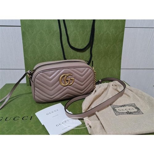 二手正品GUCCI small GG Marmont 小號24cm 相機包 鏈條 斜背包 奶茶色