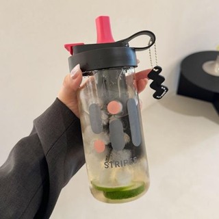 透明吸管杯 玻璃隨行杯 手提雙飲杯 耐高溫無異味 咖啡杯 環保杯 花茶吸管杯帶茶隔 果汁杯 運動水壺