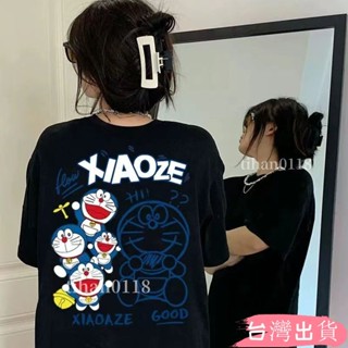 100%純棉T恤美式上衣T恤女情侶衣服寬鬆上衣女上衣短袖上衣哆啦A夢上衣潮牌衣服tihan0118