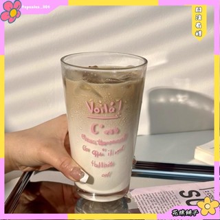 花旗🌺ins風水杯大容量家用咖啡杯玻璃帶蓋吸管杯家用帶蓋女生咖啡杯子玻璃杯字母高顔值