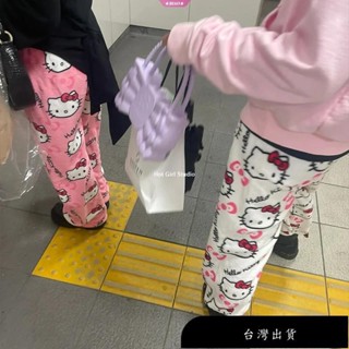 【免運】可外穿毛絨睡褲 三麗鷗動漫萬聖節hello Kitty Y2K法蘭絨睡褲 家居褲 保暖塗鴉休閒褲 卡通少女家居服