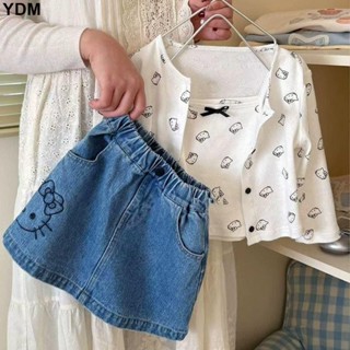 YDM 女童春夏韓系甜美套裝 背心 小外套外套 女寶短裙 時髦百搭兒童甜美卡通牛仔短裙