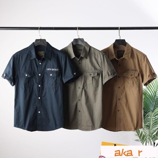 *西工服上班襯衫 職業工裝 職業襯衫 男士襯衫 店長推薦!歐美單男裝工廠水洗休閒工裝短袖牛仔工服 正裝襯衣 襯衫男