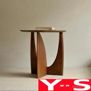 【YS】 北歐圓形實木邊幾 幾何設計師角幾 創意茶几 黑色簡約茶幾 沙發邊桌 臥室床頭桌 邊幾 角幾 H4XM