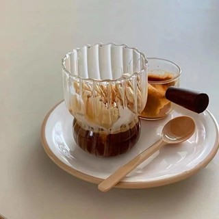 🍑限時下殺價🍑.耐熱條紋咖啡杯 ins復古胖嘟嘟玻璃杯 拿鐵杯 高顏值杯子 冷飲杯 牛奶杯 早餐杯ｑ