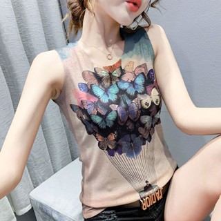 可愛背心女 夏天背心 運動內衣 內搭背心 大尺碼打底 吊帶背心女設計感修身印花小衫夏季外穿洋氣內搭無袖T恤上衣ins潮