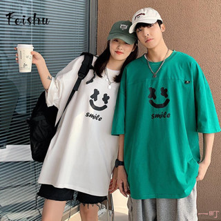 【2XL-8XL大尺碼】💕短袖t恤 大尺碼上衣 短袖上衣2-300斤大碼胖mm2025夏季新款美式笑臉印花情侶裝加大寬
