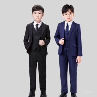 優選熱賣🌸兒童西裝套裝男童主持人禮服花童帥氣三件套小男孩鋼琴演出服秋冬 TM42