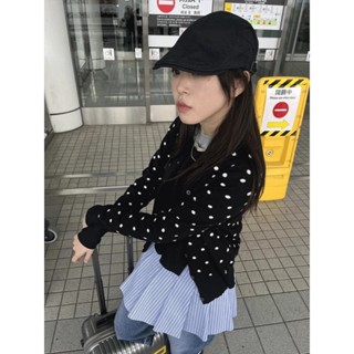 Codibook｜韓國 kim9hope 黑色點點V領長版針織外套［預購］針織外套 女裝