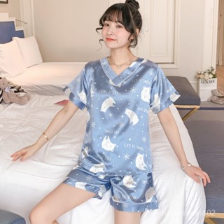 📣24H限時爆品促銷📣【33.2萬人收藏】睡衣女春夏季模擬絲短袖兩件套裝可愛薄款冰絲綢韓版夏天家居服朵朵精選 CQ7T