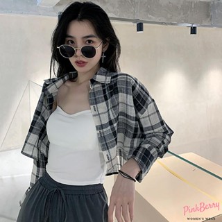 【小熊服飾舘】PinkBerry🍓│防曬襯衫 格子襯衫 防曬外套 短版襯衫 防曬衣 短版外套 格子外套 短外套 格紋襯
