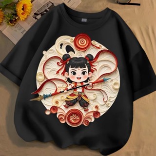 好彩優選五月優選國潮哪吒春夏男女中大兒童T恤短袖夏季半袖圓領寬鬆百搭上衣