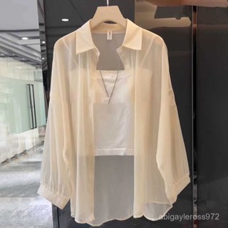 熱賣💕珠光砂冰絲防曬衣2025夏季新款外搭長袖薄款寬鬆上衣外套雪紡襯衫💕Bine精選💕 ZXL4