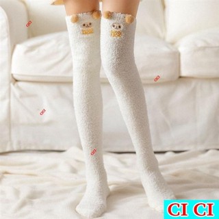 加厚秋冬過膝加長珊瑚絨地板襪子睡眠保暖毛絨毛毛女居家長筒月子