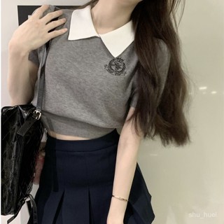 喜約時裝女裝店⭐臺灣出貨polo領短袖T恤女針織衫夏季薄款2025年新款甜美溫柔正肩短款上衣