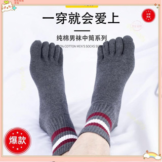 ♡臺灣出貨+可開發票♡【秋冬襪子】【ins潮襪百搭】五指襪男秋冬夏季純棉中筒加厚素色防臭保暖全棉吸汗薄款運動襪子♡熱銷♡