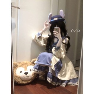 蘿莉塔 洛麗塔洋裝 lolita lolita洋裝 甜美霧藍色海軍領蝴蝶結長袖OP連衣裙洋裝花嫁洛麗塔蓬蓬裙公主裙 ZZ