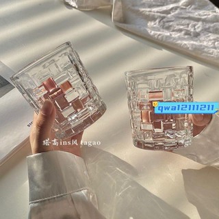 杯子 藤編格玻璃杯高顏值水杯女果汁飲料杯子ins風樹紋咖啡杯啤酒杯男