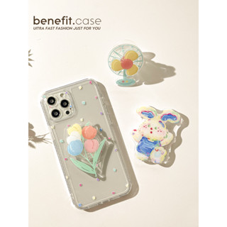 Benefit韓風ins春天鬱金香小風扇清新滴膠氣囊支架懶人桌面折疊伸縮手機支撐氣墊粘貼式女追劇適用手機全型號