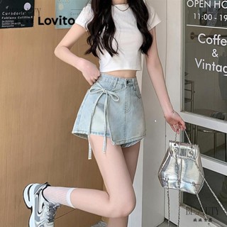 ✨臺灣出貨✨ 短褲 短褲女 牛仔短褲 五分褲 高腰短褲 女士休閒牛仔短褲素色不對稱紐帶牛仔短褲 LNE66508