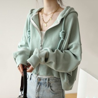 77💞短款衛衣女春秋韓版oversizet薄款卡腰連帽外套ins潮寬鬆開衫上衣