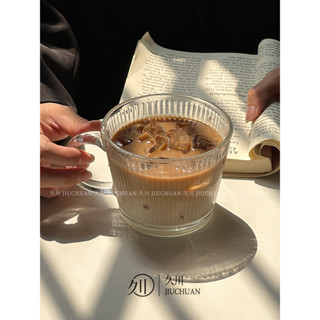 ZERO LIGHT高顏值玻璃杯帶把手條紋咖啡杯透明水杯冰美式拿鐵早餐牛奶飲料杯