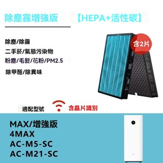 適用 小米 4 MAX AC-M5-SC 米家 空氣清淨機空氣淨化器 AC-M21-SC HEPA+活性碳 濾網 2片入