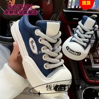 【臺灣新店福利價】白鹿喻言明星鞋開口笑男女同款情侶帆布鞋低幫增高黑白大頭板鞋女